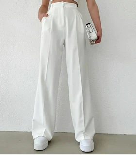 شلوار کرپ سفید زنانه مدل بیسیک کد 010