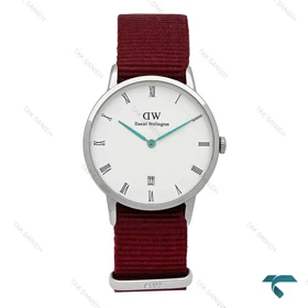 ساعت مچی DW نقره ای صفحه سفید بند برزنت زرشکی مدیوم DW-7231-L