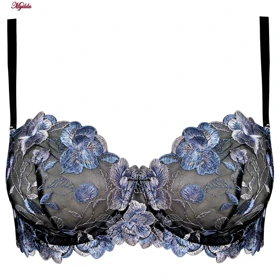 ست شورت و سوتین زنانه مدل فنردار مشکی با گل آبی برتا کد 5100-2420-BT