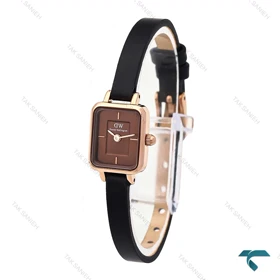 ساعت DW مینی مستطیلی زنانه رزگلد صفحه قهوه ای بند چرمی DW-6252-L