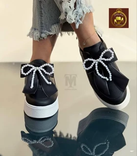 کتانی ونس مرواریدی زنانه روبانی