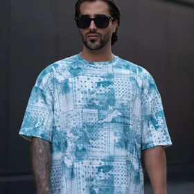 تیشرت مراکشی چاپی سبزآبی مردانه مدل Ramin