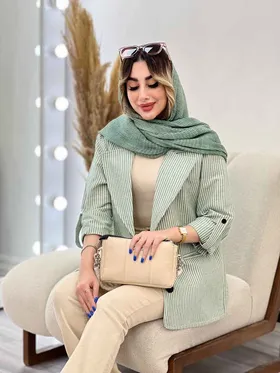 مانتو راه راه دو دکمه جیب نما