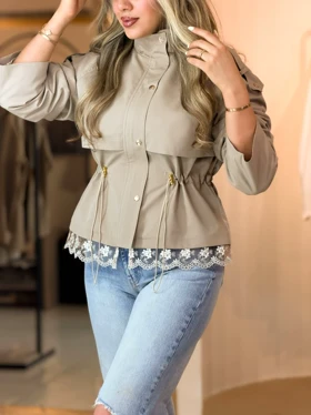 ترنچ کت دانتل کرم 010216