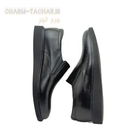 کفش رسمی/روزمره مردانه طبی بدون بند ساده چرم طبیعی مشکی بزرگ پا