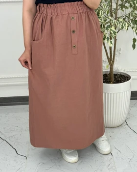 دامن لینن جیب‌دار 6014 (کالباسی)