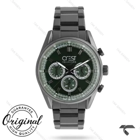 ساعت کرست مردانه 6301-3 فول دیت دودی صفحه سبز Crest-10926-G