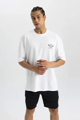 تیشرت چاپی یقه پشتی DeFactoFit Oversize Fit C0423AX24SM