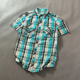 🧡 SIZE S-M پیراهن نخی چهارخونه آستین کوتاه اورجینال برند CHALC امریکا