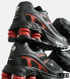 کفش کتانی مردانه مشکی قرمز نایک NIKE x SUPREME shox ride 2 مدل 7058