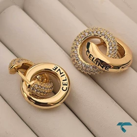 گوشواره طلایی نگین‌دار طرح سلین Ghoshvareh-8545-L