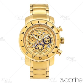 ساعت بولگاری زنانه سه موتوره طلایی صفحه اسکلتون 106093