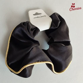 کش اسکرانچی ساتن سایز بزرگ مشکی دور طلایی کد 20
