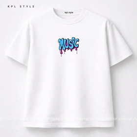 تیشرت باکسی نخ پنبه با طرح MUSIC | فیت آزاد | کد 1456