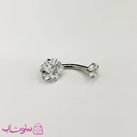 پیرسینگ ناف استیل طرح گل نقره ای سفید کد 149