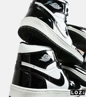 کتانی ساق‌دار زنانه و مردانه سفید مشکی ورنی Nike air jordan 1