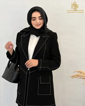 کت تک زنانه کرپ مجلسی کوک دوزی مشکی ویتوریا