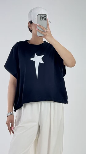 تیشرت کراپ پایین گتر STAR کد 1400285 (مشکی)