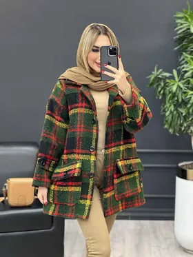 پالتو چهارخونه آستین پاگن