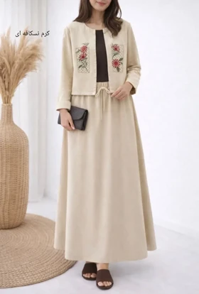 ست کت و دامن گلدوزی لینن آرامش