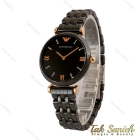 ساعت امپریو آرمانی زنانه سرامیکی مشکی ایندکس نگین رزگلد Armani-5145-L