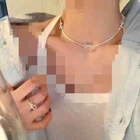 ست زنانه گردنبند و دستبند ماری پاپیونی آبکاری نقره