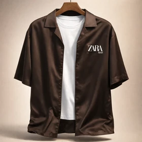 پیراهن لش پارچه مازراتی مردانه قهوه ای کد S4785 قواره لش آستین سه ربع استایل 2026