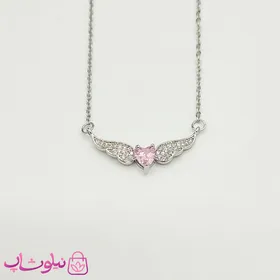 گردنبند دخترانه ظریف مدل قلب صورتی بالدار