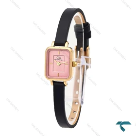 دنیل ولینگتون مینی مستطیلی زنانه طلایی صفحه صورتی بند چرمی DW-6251-L