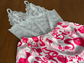 ست نیم‌تنه گیپور و شلوارک طرح باربی 149