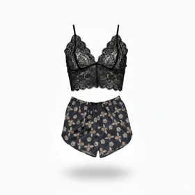 ست نیم‌تنه گیپور و شلوارک طرح گوچی 009