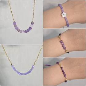 دستبند و گردنبند سنگ آمیتیست اصل و نقره 925