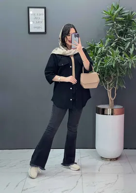 مانتو لینن جلو دکمه پایین ریش