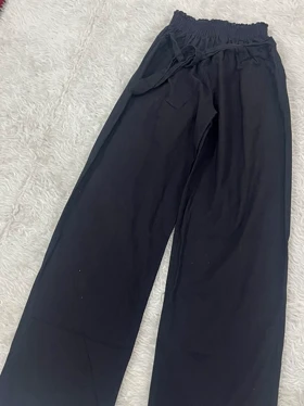 شلوار کتان نخی نیم بگ کمر کامل کش