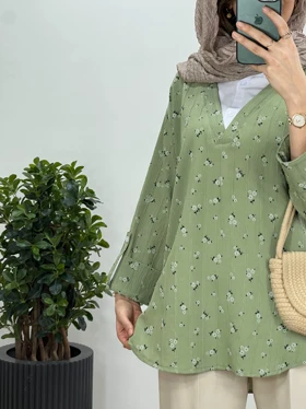 تونیک مانتویی گل‌دار یقه دار 1