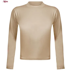 کراپ تیشرت آستین بلند زنانه مدل پشت بندی رنگ کرم کد 5228-609P