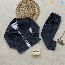 ست 2 تکه کت و شلوار جین دخترانه و پسرانه 3 تا 7 سال