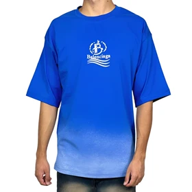 تیشرت آستین کوتاه مردانه آبی چاپ بالنسیاگا