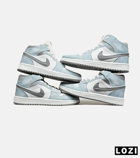 کفش کتانی ساق‌دار مردانه و زنانه سفید آبی طوسی NIKE jordan 1