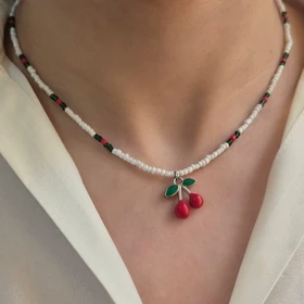 گردنبند زنانه گیلاس (چری) با منجوق