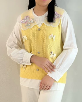 پلیور بافت یقه منجوق دوزی پروانه کد 5266