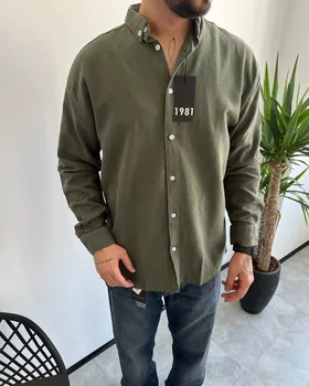 پیراهن پارچه کنفی پنبه‌ای گرم دار ZARA رنگ سبز