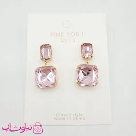 گوشواره آویز دخترانه با سنگ صورتی