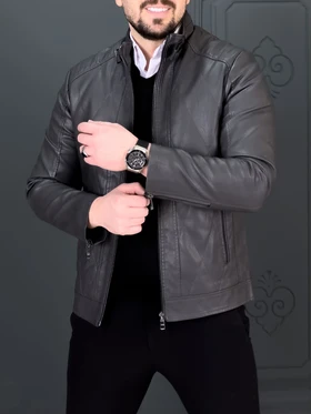 کت چرم 8331 خاکستری