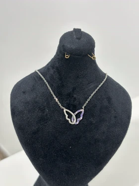 گردنبند نقره زنانه پروانه بنفش 980