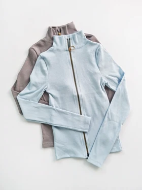 بلوز کبریتی یقه ایستاده تمام زیپ