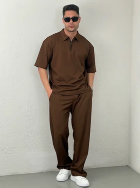 ست مردانه تیشرت نیم زیپ و شلوار