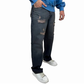 شلوار جین بگ (Baggy Fit) مردانه زاپدار آبی تیره