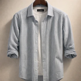 پیراهن مردانه «خاکستری سرد» – پنبه راه راه پرمیوم