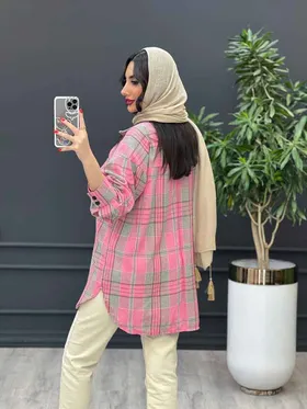 مانتو چهارخونه جیب پاکتی آستین دو دکمه